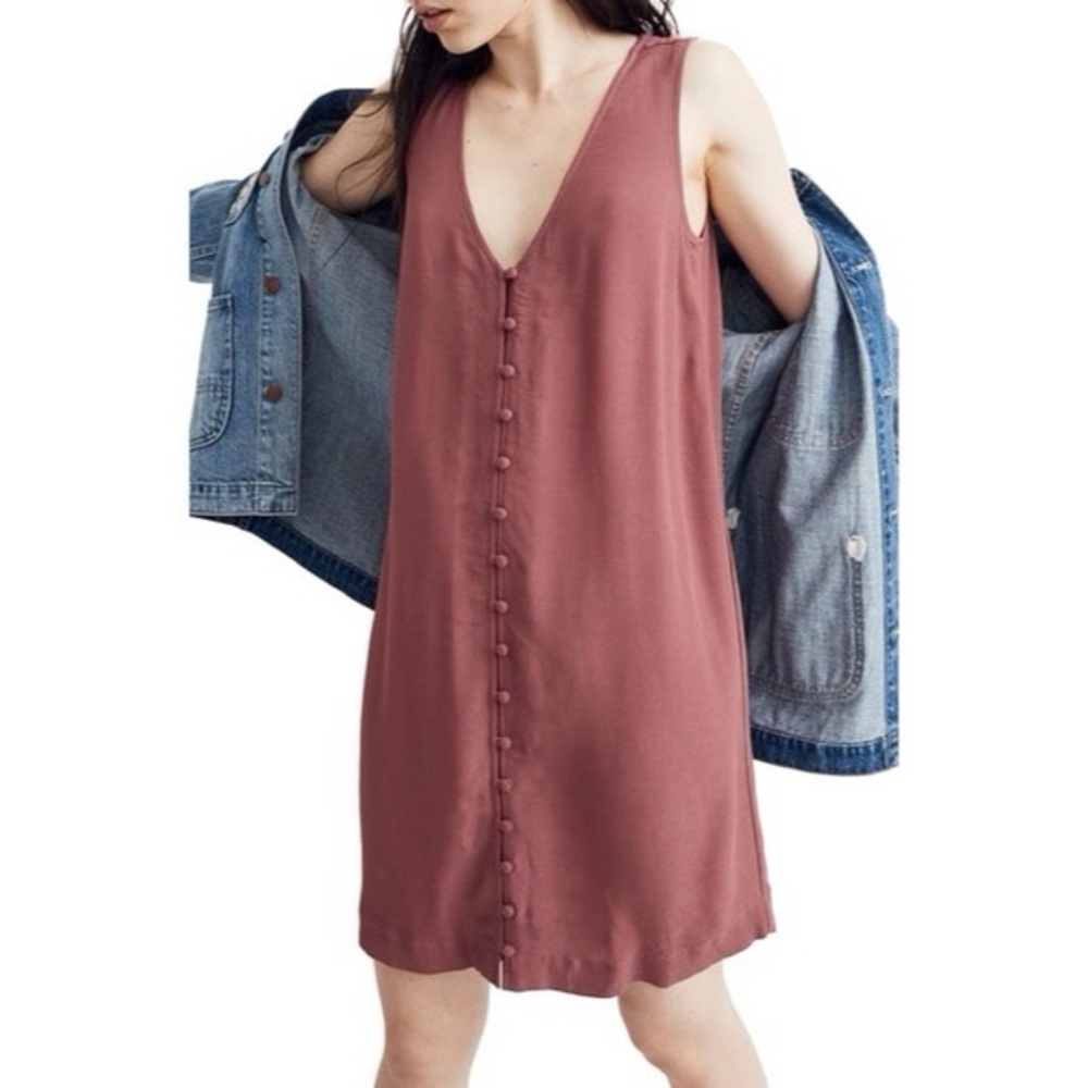 Madewell Heather Button-Front Dress Mauve - Picture 1 of 5